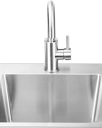 Bull Outdoor Products 18" Stainless Steel Sink & Faucet – Under & Over Mount All-in-One Kit – 304 Grade Stainless Steel, Includes Drain, Catch & Water Lines