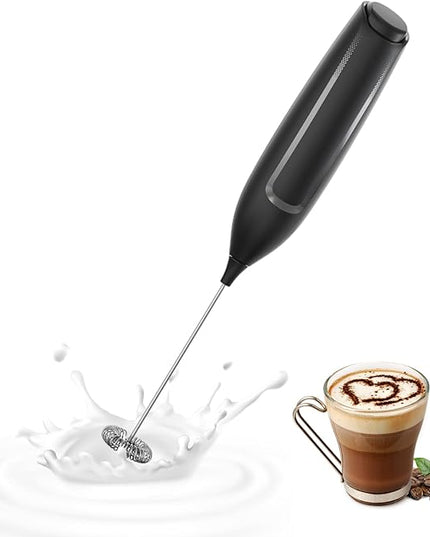 Milk Frother Handheld Battery, Electric Foam Maker Frother Wand, Drink Mixer with Stainless Steel Whisk for Coffee, Matcha, Lattes, Cappuccino Black