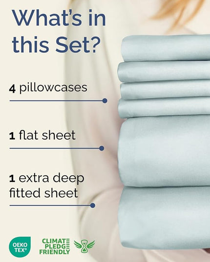Extra Deep Full Sheet Set - 6 Piece Breathable & Cooling Sheets - Hotel Luxury Bed Sheets Set - Easy & Secure Fit - Soft, Wrinkle Free & Comfy Sheets Set - Ice Blue Sheet Set with Extra Deep Pockets