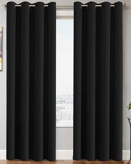 H.VERSAILTEX Thermal Insulated Grommet Blackout Curtains for Bedroom (2 Panels, 52 x 96 -Inch,Solid Black)