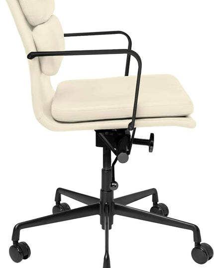 Laura Davidson Furniture SOHO II Padded Management Office Chair - Mid Back Desk Chair with Arm Rest, Swivel & Cushion Availability, Made of Faux Leather, Sand with Black Frame, Computer Chair