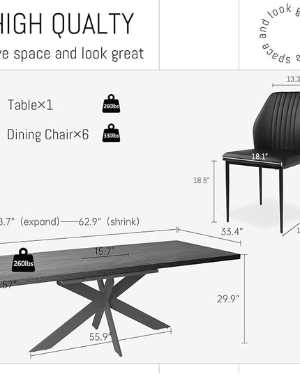 ZckyCine Dining Table Set for 6, Modern 78'' Dark Wood Dining Table and Fabric Dining Chairs Set of 6,Table and Chairs Set of 6,Ideal for Kitchen Dining Room