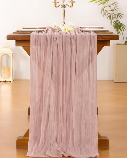 Socomi 6pcs Pink Cheesecloth Table Runner Christmas Boho Rustic Gauze Dusty Pink Farmhouse 120 inch 10FT Cheese Cloth Runner for Wedding Party Baby Shower Birthday Home Decor