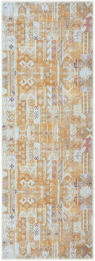 GLN Rugs Bohemian Collection - Machine Washable Area Rug, Bohemian Vintage, Non Slip, Low Pile Chenille Rug, Living Room, Bedroom, Bathroom Rug (2'6"x7' Yellow)