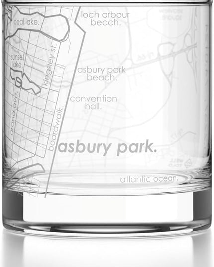 Well Told Engraved Asbury Park New Jersey Map Rocks Glass, Old Fashioned Glassware (11 oz, Clear) Etched Bourbon Tumbler, Gifts For Whiskey Lovers