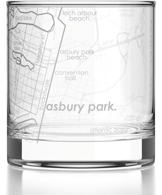 Well Told Engraved Asbury Park New Jersey Map Rocks Glass, Old Fashioned Glassware (11 oz, Clear) Etched Bourbon Tumbler, Gifts For Whiskey Lovers