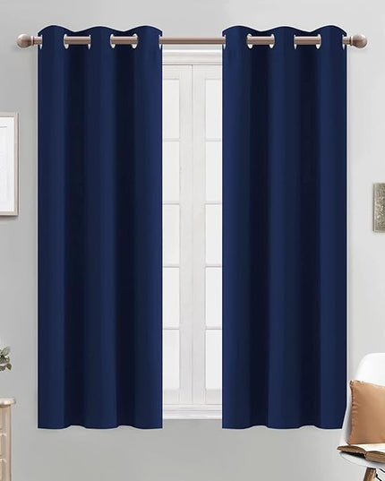 Yakamok Thermal Insulated Blackout Curtains for Bedroom, Light Blocking Grommet Window Drapes for Living Room(38 x 54Inch, Navy Blue, 2 Panels)