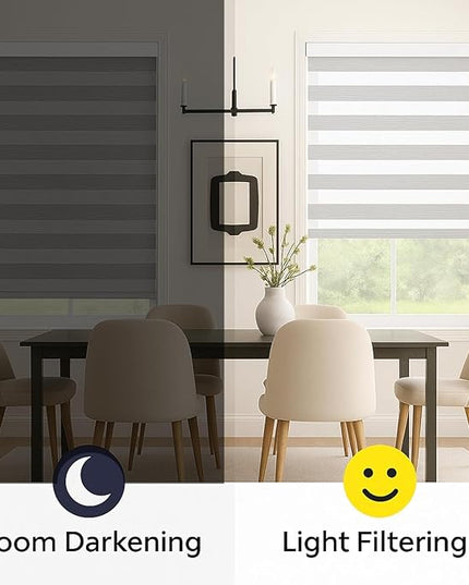 Shadesu Custom Size Zebra Blinds for Windows, 46" W x 72 H, Grey, Dual Layer Free-Stop Zebra Shades, Light Control for Day and Night, Sheer Blinds for Indoor Windows, Bedroom, Kitchen