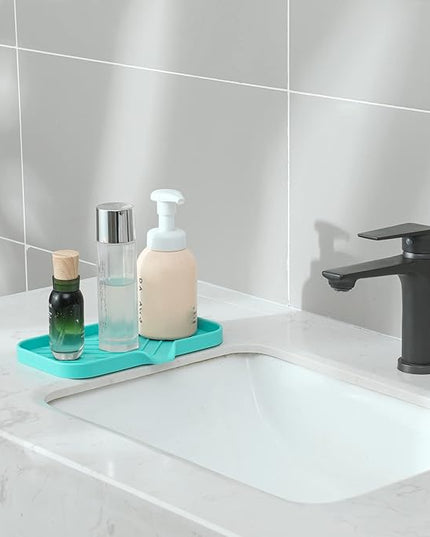 Silicone Bathroom Soap Dishes with Drain Spout-Bathroom and Kitchen Sink Organizer,Sponge Holder,Dish Soap Tray,Perfect for Dispenser,Scrubber,Bottle,Cup on Sink or Counter-Mint 9.6"×5.3"