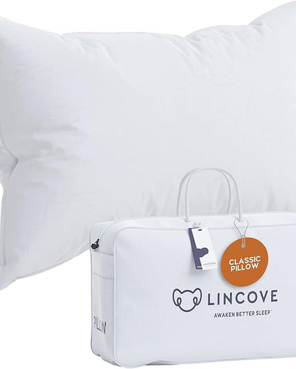 Lincove Down and Feather Luxury Hotel Collection Bed Pillows for Sleeping Made in The USA - 100% Cotton Shell, 600 Thread Count - Soft Hypoallergenic (Full Size, Pack of 1)