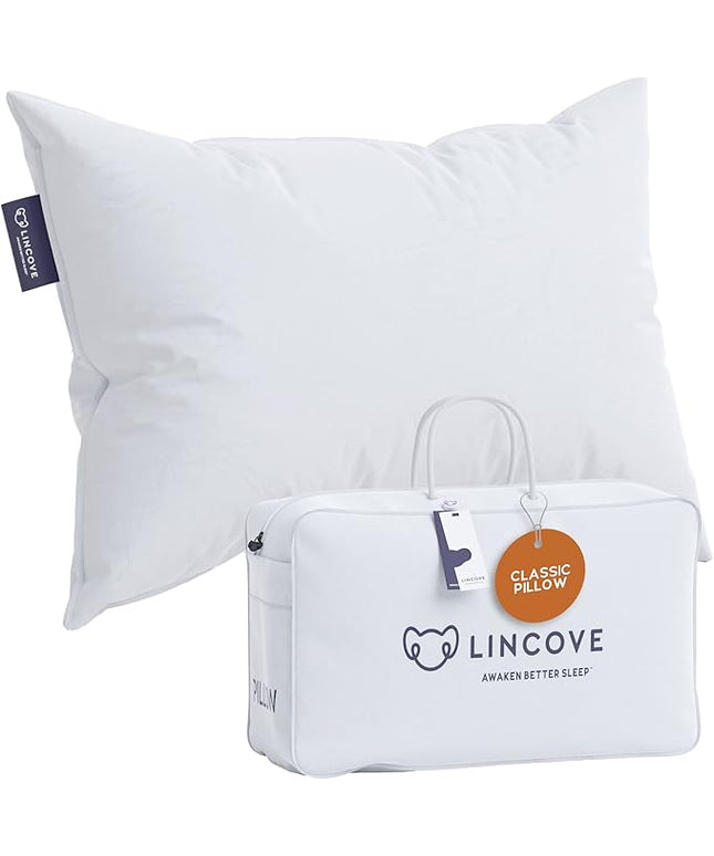 Lincove Down and Feather Luxury Hotel Collection Bed Pillows for Sleeping Made in The USA - 100% Cotton Shell, 600 Thread Count - Soft Hypoallergenic (Full Size, Pack of 1)