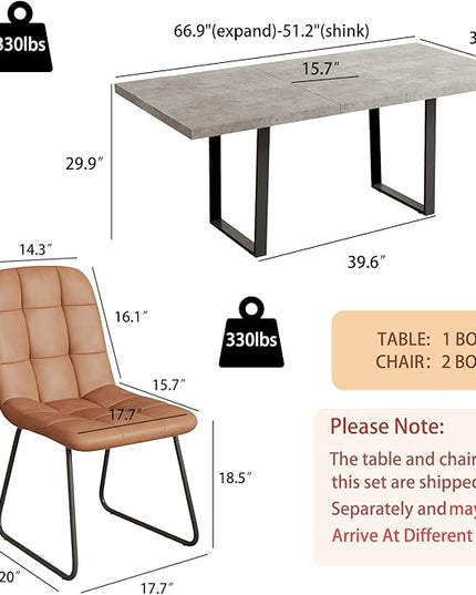 ZckyCine 51''-67'' Modern Extendable Dining Table Set, Rectangular Wood Table with 6 PU Leather Chairs, Space-Saving Design, Adjustable Length, Comfortable Seating for 6 People, Ideal for Dining Room