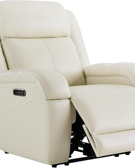 Watson & Whitely Genuine Leather Power Recliner Chairs for Adults, Wall Hugger RV Recliner with Power Headrest & Charging Ports, Electric Recliner Sofa Chair for Living Room, Cream