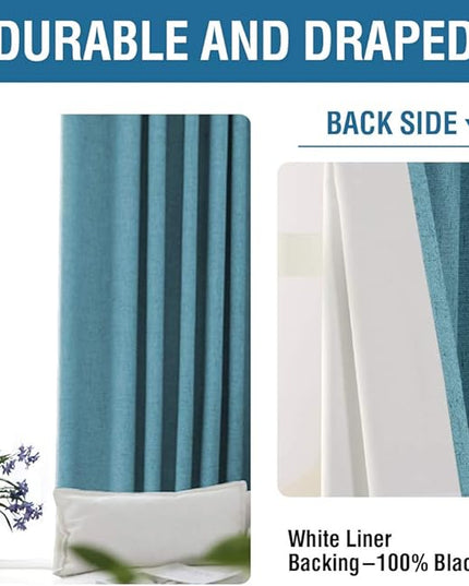 H.VERSAILTEX 100% Blackout Curtains for Bedroom 108 Inches Long Grommet Linen Face Full Light Blocking Curtain Drapes for Living Room Thermal Insulated Linen Look Curtains 2 Panels Set, Teal Blue