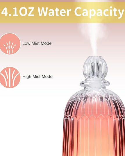Glass Essential Oil Diffuser, Aroma Diffusers with Glass Cover & Plastic Reservoir Small Humidifiers with 7 Color LED Lights Auto-Off for Home Office Bedroom Yoga 120ml(White Bottom)