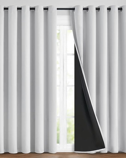 Yakamok 100% Blackout Curtains 84 Inches Long, 2 Thick Layers Heat and Full Light Blocking Soft Thermal Insulated Drapes for Bedroom(70" Wide Each Panel, Greyish White, 2 Panels)