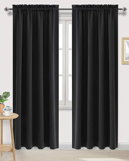 DWCN Black Blackout Curtains for Bedroom, 60 x 84 inches Long - Room Darkening Thermal Insulated Large Drapes, Set of 2 Rod Pocket Curtain Panels