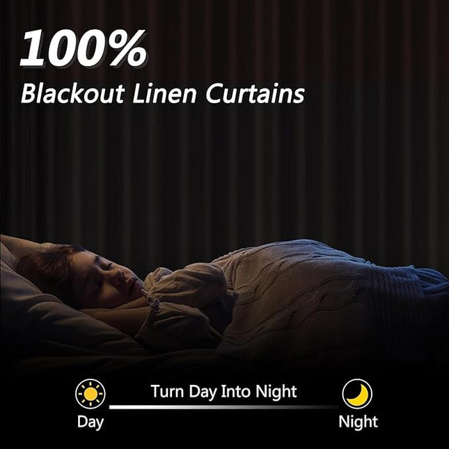 Sage Green Linen Blackout Curtains 45 Inch Length 2 Panels Set for Living Room Bedroom Back Tab Thermal Insulated 100% Black Out Linen Drapes Room Darkening Window Curtains 45 Inches Long