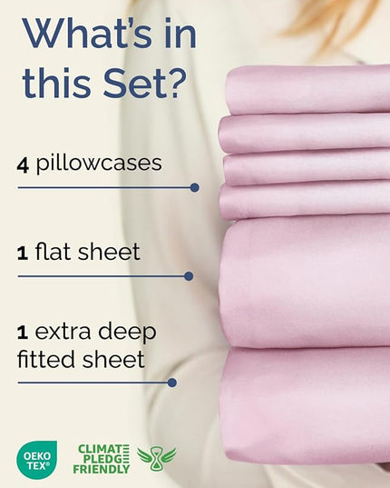 Extra Deep Full Sheet Set - 6 Piece Breathable & Cooling Sheets - Hotel Luxury Bed Sheets Set - Easy & Secure Fit - Soft, Wrinkle Free & Comfy Sheets Set - Light Pink Sheet Set with Extra Deep Pockets