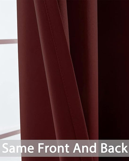 Yakamok Blackout Curtains Room Darkening Thermal Insulated Window Panels,Solid Grommet Top Drapes for Bedroom/Living Room(62Wx63L, Burgundy Red, 2 Panels)