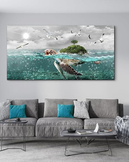 Canvas Wall Art For Living Room Large Size Wall Decor For Bedroom Artwork For Walls Pictures Sea Turtles Canvas Art Prints Bathroom Decoration Blue Ocean Paintings Ready To Hang Room Home Decorations