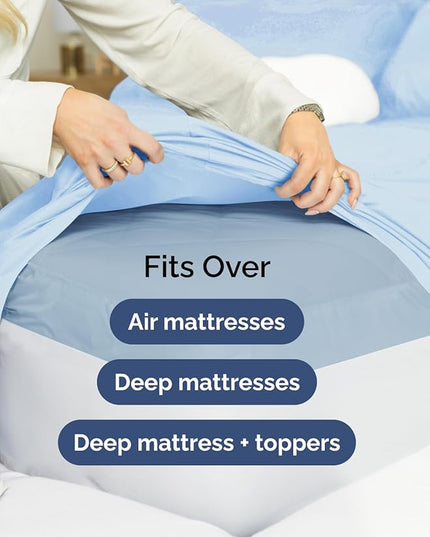 Extra Deep Split King Sheet Set - 7 Piece Breathable & Cooling Sheets - Hotel Luxury Bed Sheets Set - Easy Fit - Soft, Wrinkle Free & Comfy Sheets Set - Light Blue Sheet Set with Extra Deep Pockets
