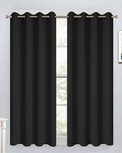 Yakamok Blackout Curtains for Bedroom - Grommet Thermal Insulated Room Darkening Curtains for Living Room, Set of 2 Panels (52 x 54Inch, Black)