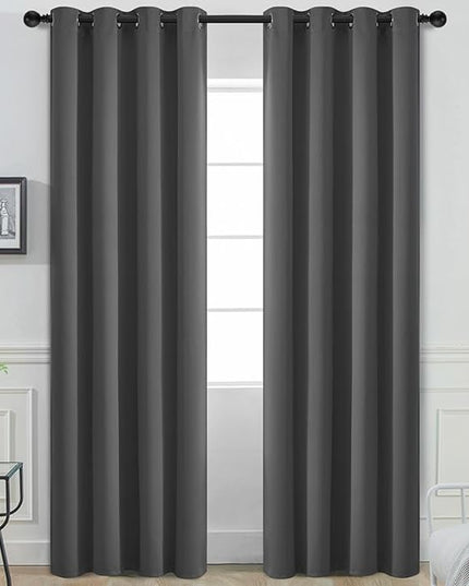 Yakamok 96 Inch Long Blackout Curtains for Bedroom, Thermal Insulated Room Darkening Curtains, Light Blocking Blackout Drapes for Living Room- 2 Panels,52x96 Inch, Charcoal Grey