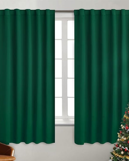 BGment Rod Pocket and Back Tab Blackout Curtains for Bedroom - Christmas Emerald Green Thermal Insulated Room Darkening Curtains for Living Room, 2 Window Curtain Panels (42 x 63 Inch)
