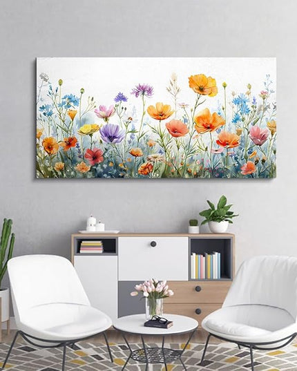 Wapluam Vintage Wildflower Canvas Prints Painting Large Wall Decor For Living Room Wall Art For Bedroom Office Decoration Flowers Artworks Pictures Ready To Hang Modern Minimalism Framed Home Decor