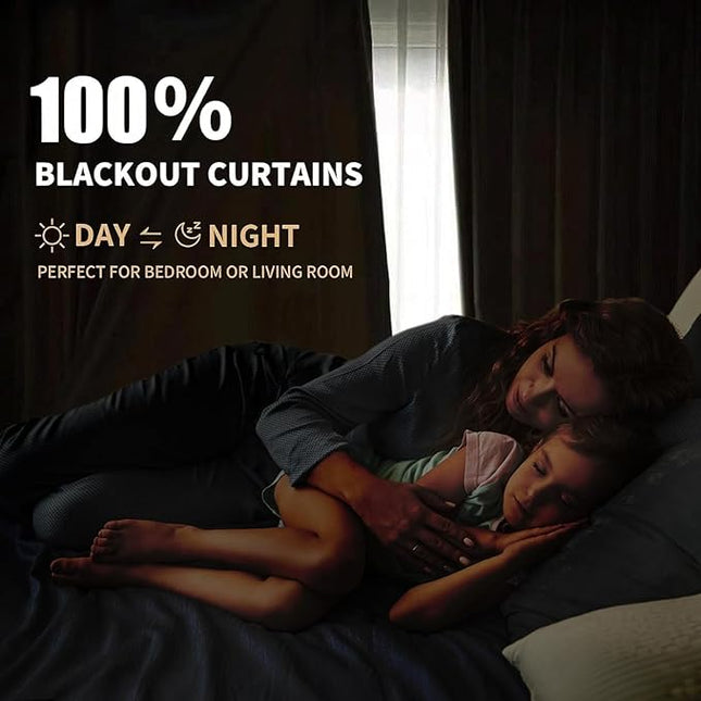INOVADAY 100% Blackout Curtains for Bedroom, Black Out Curtains 90 Inch Long, Clip Rings Linen Blackout Drapes, Thermal Insulated Room Darkening for Living Room, 2 Panels - Lightcream,W50xL90