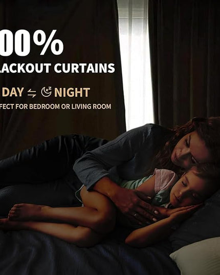INOVADAY 100% Blackout Curtains for Bedroom, Black Out Curtains 96 Inch Long, Clip Rings Linen Blackout Drapes, Thermal Insulated Room Darkening for Living Room, 2 Panels - Sage,W50xL96