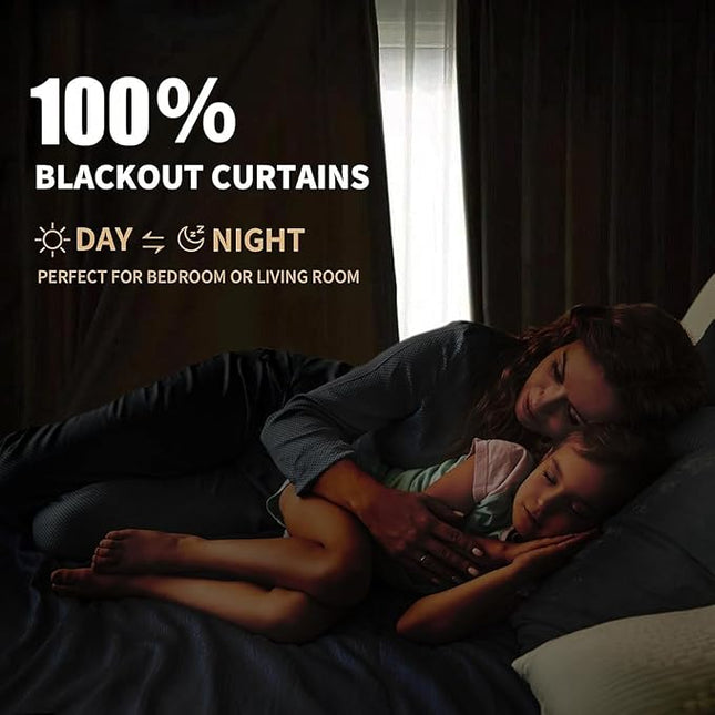 INOVADAY 100% Blackout Curtains for Bedroom, Black Out Curtains 96 Inch Long, Clip Rings Linen Blackout Drapes, Thermal Insulated Room Darkening for Living Room, 2 Panels - Cream,W50xL96