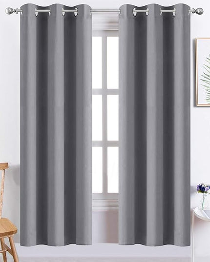 Yakamok Room Darkening Gray Blackout Curtains Thermal Insulated Grommet Curtain Panels for Bedroom, 38W x 72L, Grey, 2 Panels