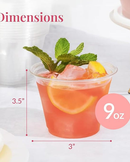 Prestee 250-Pack - 9oz Clear Plastic Cups - Durable Disposable Plastic Wine Glasses for Party, Weddings, and Catering - Small Drinking Glasses for Cocktails and Beverages - Heavy-Duty Fruit Punch Cups