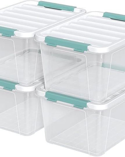 Readsky 4 Packs Clear Storage Latch Boxes, 20 Quart Plastics Storage Bins with Lids, Stackable
