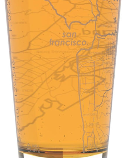 Well Told Engraved San Francisco California Map Pint Glass, Etched Beer Gift (16 oz, Clear) City Map Pint, Custom City Glassware, Gifts For Beer Lovers