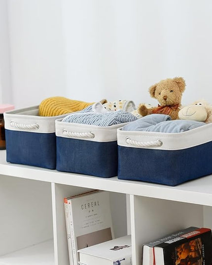 TheWarmHome Storage Bins for Shelves - 1 Pack 13.8x9.7x6.7 inch Collapsible Storage Basket for Organizing, Dog Toy Bin for Closet Organizer laundry Cloth Nursery (White & Jean Blue)