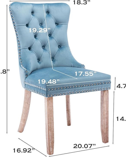 SoarFlash Velvet Dining Chairs Set of 4, Tall Back Side Chair, Modern Upholstered High-end Tufted Side Chair with Button Back Ring, Solid Wood Legs (Sky-Blue)