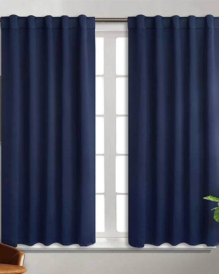 BGment Rod Pocket and Back Tab Blackout Curtains for Bedroom - Thermal Insulated Room Darkening Curtains for Living Room, Set of 2 Panels (42 x 54 Inch, Navy Blue)