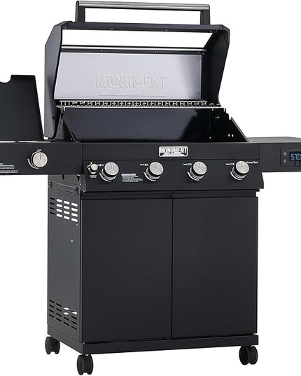 Monument Grills Denali 425, Smart Liquid Propane Gas Grill 4+1 Burner BBQ Grill with Side Burner, Black