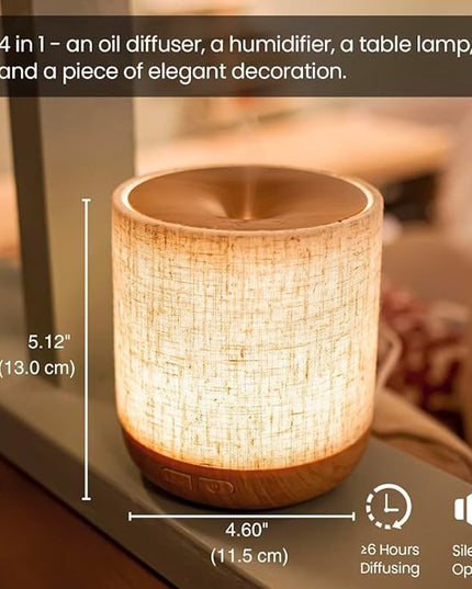 Essential Oil Diffuser 200ml with Fabric Cover and Night Lamp | Ultrasonic Aroma Diffuser | Humidifier w Lights | Room Decor | Small Humidifier for Bedroom | Gift (Light Brown)