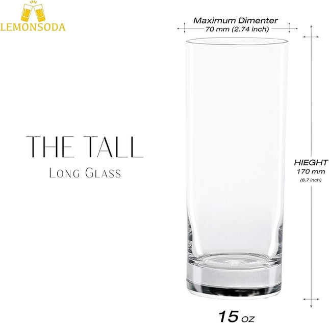 LEMONSODA Premium Highball Glass Set - Elegant Tom Collins 15oz Glasses Set of 12 Tall Drinking Water Glasses - Bar Glassware for Cocktail, Whiskey, Mojito (Set of 12) (2099)