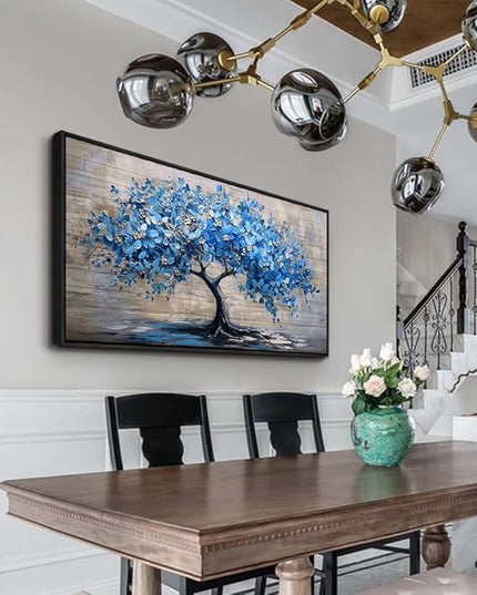 ERQINHUA Large Canvas Wall Art For Living Room Farmhouse Wall Decor For Bedroom Abstract Paintings Blue Tree Wall Pictures Artwork Office Decoration Dormitory Home Decor Black Framed 24x48 Inches