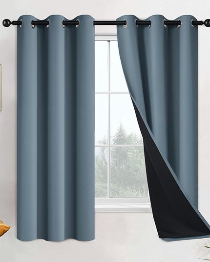 Yakamok 100% Blackout Lined Panels, Thermal Insulated Blackout Curtains for Bedroom, Heat Blocking Drapes for Living Room(42Wx63L, Stone Blue, 2 Panels)