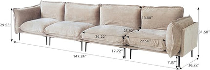 WJShome Sectional Couches for Living Room, Velvet 147" Modern 4 Seater Sofa with Removable Cushions Comfort Deep Seat ForApartment, 8" High Metal Legs, Easy to Clean, Oatmeal
