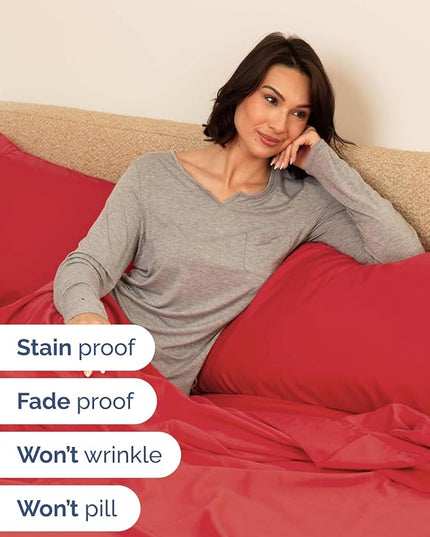 Extra Deep Split King Sheet Set - 7 Piece Breathable & Cooling Sheets - Hotel Luxury Bed Sheets Set - Easy & Secure Fit - Soft, Wrinkle Free & Comfy Sheets Set - Red Sheet Set with Extra Deep Pockets