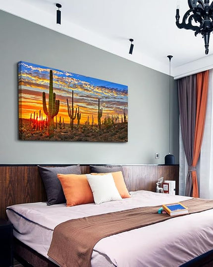 Canvas Wall Art For Living Room Cactus Plant Landscape Painting Bathroom Wall Decor Ready To Hang Home Decorations Bedroom Kitchen Inspirational Canvas Prints Posters Painting Wall Mural Artwork