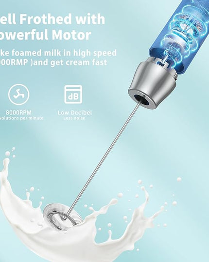 Maestri House Rechargeable Milk Frother with Stand, LunaFro Handheld Electric Foam Maker Waterproof Detachable Stainless Steel Whisk Drink Mixer Foamer for Lattes, Cappuccino