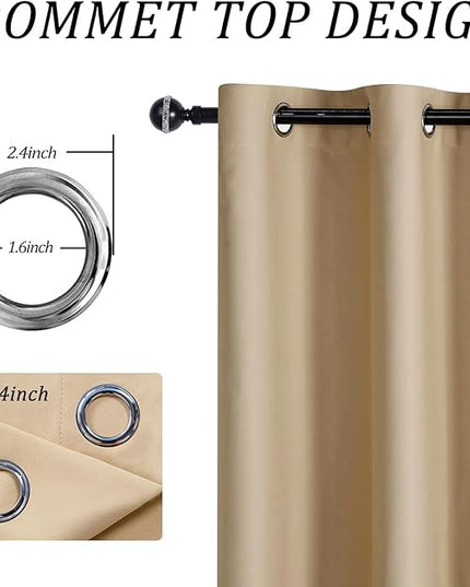 JIUZHEN Blackout Curtains for Bedroom, Sliding Glass Door Curtain 84 inches Long, Grommet Top Thermal Insulated Drape for Patio Door/French Door/Hall/Closet (Beige, W72 by L84, 1 Panel)